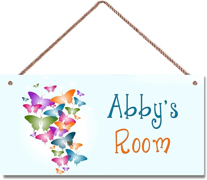 Personalized Colourful Butterflies Floral Signs for Girls Room Bedroom Door Hanging Wooden Signs Custom Baby Name Butterfly Door Hanger Baby Nursery Room Customized Kids Room Décor
