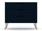 Manhattan Comfort Rockefeller 3 Drawer Dresser for Bedroom Storage, Nursery, Closet, Living Room, Entryway, TV Stand for Screens up to 32 Inches, Anti-Tip Kit Included, Set of 2, Midnight Blue