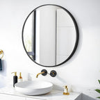 24" Round Mirror Circle Wall Mounted Hanging or Against Wall Metal Frame Dressing Make-up Mirrors for Entryway Bedroom Bathroom Living Room 24 inch Black