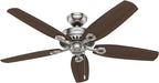 Hunter 52 inch Indoor Ceiling Fan No Light with Pull Chain - Ceiling Fan without Light, Standard Mount, 5 Blades, For Bedroom, Living Room, or Kitchen - Builder Elite 53241, Brushed Nickel