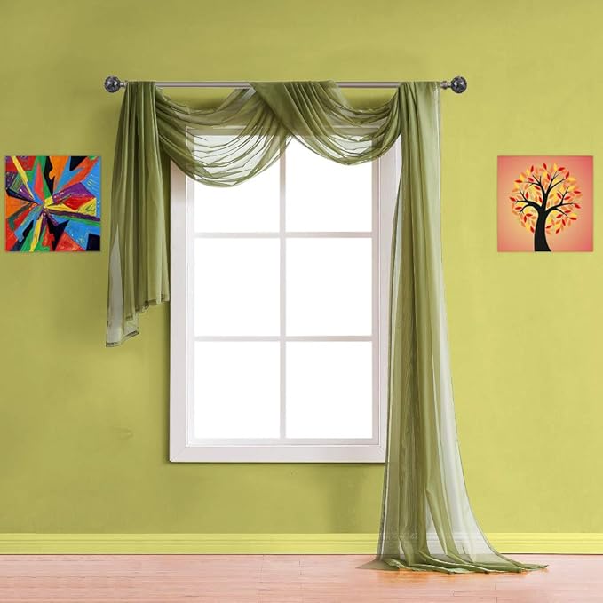 Warm Home Designs Sage Green Sheer Window Scarf. All Valance Scarfs are 54 X 216 Inches. Great As Wedding Arch Draping Fabric, Bed Canopy Or for Decorative Project. AM Sage 216