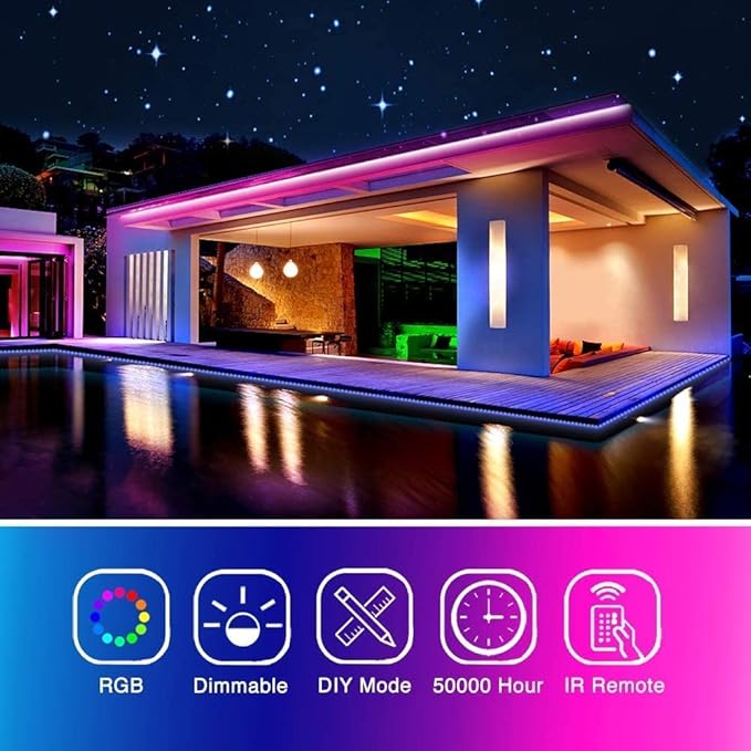 phopollo 65.6FT Led Lights for Bedroom, 5050 Color Changing Led Strip Lights with 44-Key Remote and 12v Power Supply, Led Lights Strip for Home Decoration.