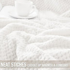 Exclusivo Mezcla Fleece Throw Blanket Extra Large, Super Soft and Warm Blankets for Couch, Sofa and Bed Waffle Textured, Cozy, Fuzzy and Lightweight (Off White, 50x70 Inches)