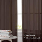 OWENIE Chocolate Sheer Curtains 96 Inch Length, Elegant Sheer Curtains for Bedroom, Window Voile Sheer Curtain Panels/Drapes/Treatment for Living Room, 2Pcs, Each 42" W x 96" L