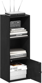 Furinno LUDER Book Shelf, 3-Tier Modern Bookshelf, Bookcase with 1 Door Storage Cabinet, 9.3" x 12" x 31.5", for Living Room, Bedroom, Home Office, Blackwood
