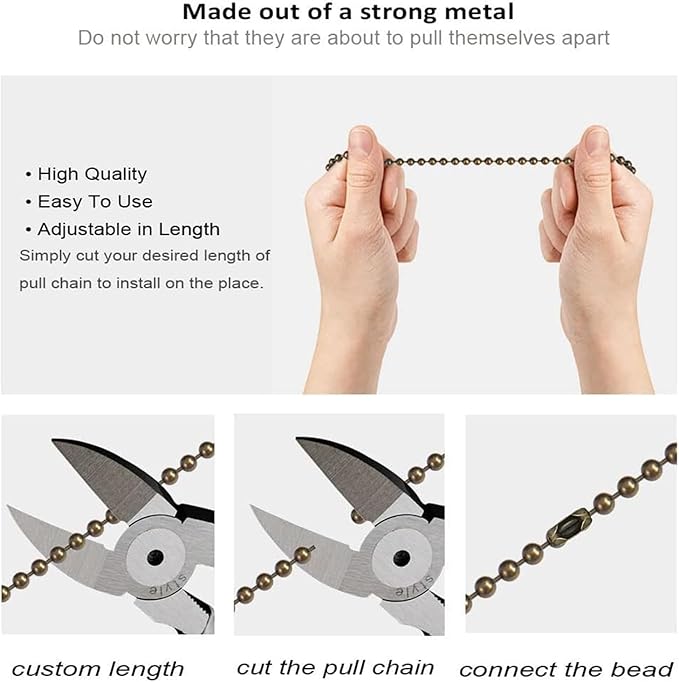 Ceiling Fan Pull Chain, Fan Pulls Set with Connector, 2 PCS 12 Inches Beaded Ball Fan Pull Chain -Bronze