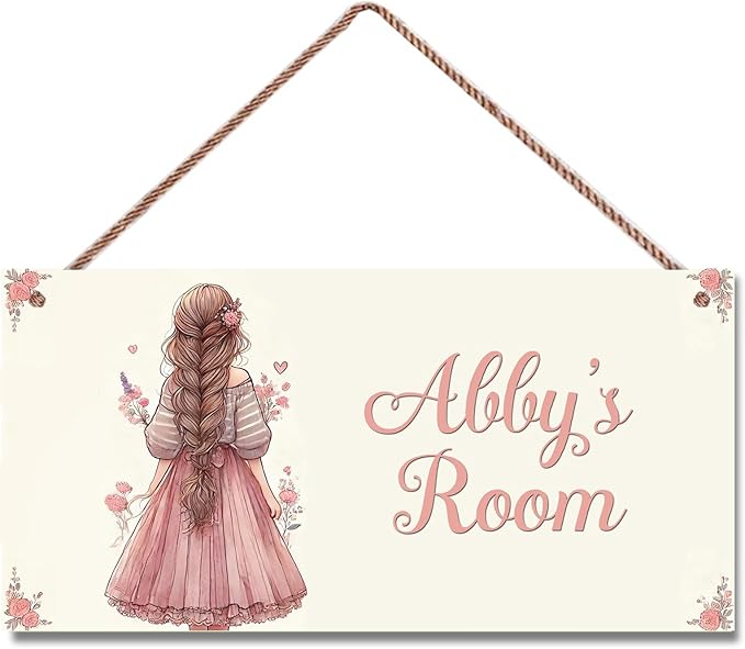 Personalized Name Cute Girls Sign For Girls Room Baby Nursery Door Wood Plaque Hanging Wall Art Decor For Kids Bedroom Nursery Home Garden Yard Wall Club