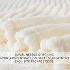 Cuddly Twin Size Blanket, Fluffy Fleece, Warm & Soft with Striped Pattern, 66x90 Inches, Cream