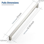 JOY DECOR 12 Pack Cabinet Handles, Brushed Nickel Cabinet Pulls, 12-3/5 Inch Kitchen Closet Handles Square Drawer Pulls Stainless Steel Drawer Hardware, 320mm Hole Centers