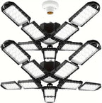2 Packs LED Garage Light, Super Bright Screw in E26/E27 Ceiling Shop Work Lamp, 260W 26000 Lumen Deformable Basement Bulb Fixture with 10+1 Adjustable Panels, Lighting for Workshop, Attic