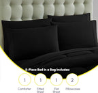 Sweet Home Collection 5 Piece Comforter Set Bag Solid Color All Season Soft Down Alternative Blanket & Luxurious Microfiber Bed Sheets, Black, Twin XL