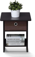 Furinno Dario End Table / Side Table / Night Stand / Bedside Table with Bin Drawer, 2-Pack, Dark Walnut