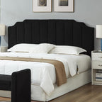24KF Black Teddy Fabric Tufted King Upholstered Headboard, Modern Vertical Channel Design California King Headboard with Stepped Silhouette Top Edge,6026-K-Teddy Black
