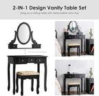 CHARMAID Vanity Table Set with Rotatable Oval Mirror, Bedroom Makeup Table with 5 Drawers for Women Girls, Dressing Table with Cushioned Stool (Black)