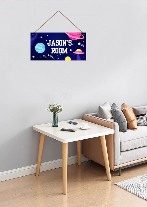 Personalized Outer Space Sign Cute Kids Aerospace Themed For Kids Room Nursery Baby Playroom Door Decor,Custom Name Stars Wall Decor Decorative Plate for Boys Room