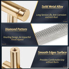 Knurled Cabinet Pulls 2 Pack, 3.5 Inch Long Cabinet Handles Metal Door Pulls, Kitchen Drawer Pull Knurled Dresser Handles - 2 1/2" Hole to Hole, Grey & Gold