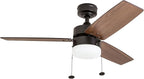Prominence Home Reston, 42 Inch Modern Farmhouse LED Ceiling Fan with Light, Pull Chain, Dual Mounting Options, Dual Finish Blades, Reversible Motor - 51015-01 (Bronze)