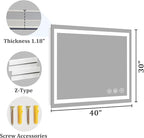 Koonmi 30x40 LED Bathroom Mirror, Backlit + Front Lit, LED Bathroom Mirror with Lights for Wall, 3 Colors, Anti-Fog, Dimmable Brightness, Memory Function, Tempered Glass