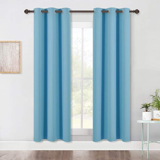 NICETOWN Bedroom Blackout Draperies Panels, 2 Panels, 42 x 72 Inch, Teal Blue, Three Pass Microfiber Noise Reducing Thermal Insulated Solid Ring Top Window Curtains