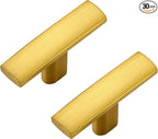 30 Pack Gold Cabinet Knobs - Curved Cabinet Pulls Brushed Brass Knobs for Kitchen Drawer Solid Dresser Pulls for Kitchen Hardware 1-3/4in Length Single Hole
