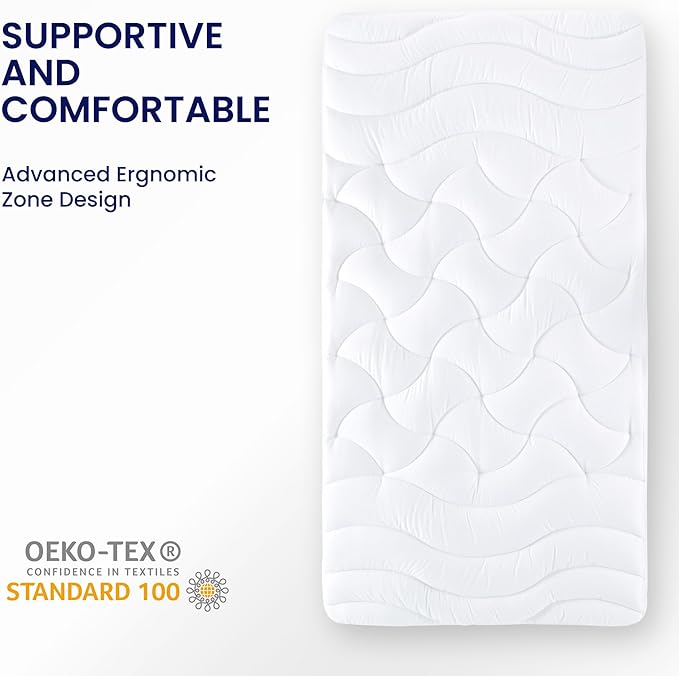 SLEEP ZONE Twin XL Cooling Mattress Topper for College Dorm, Premium Zoned Cool Mattress Pad Cover, Padded Mattress Protector Breathable Washable, Deep Pocket 8-21" (White, Twin XL)