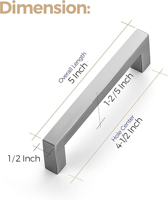 Ravinte 32 Pack 4-1/2 Inch Kitchen Square Cabinet Handles Satin Nickel Pulls Brushed Nickel Kitchen Cabinet Hardware Handles for Cupboard Drawer Pulls