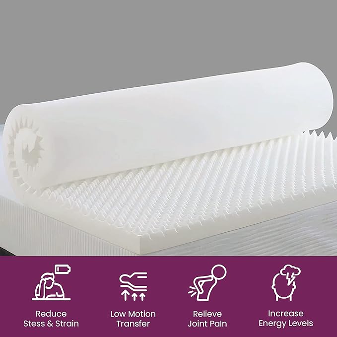 Mayton Convoluted Egg Shell 2-inch Breathable Foam Bed Topper | Makes Mattresses Comfortable and Relaxing, Provides Faster Pain Relief and Provides Orthopedic Beneficial Support, Queen, Off-White