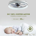 Ceiling Fans with Lights, Flush Mount Ceiling Fan with Lights and Remote, 6 Wind Speeds Smart Low Profile Ceiling Fan for Bedroom, Dining Room and Kitchen 20" (White)