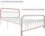 TUSEER Metal Bed Frame Queen Size with Vintage Headboard and Footboard Platform Base Wrought Iron Bed Frame (Queen,White)
