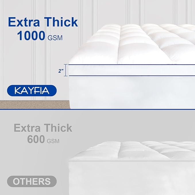 KAYFIA Cal King Mattress Topper,Extra Thick Mattress Pad Cover for Deep Sleep,3D+7D Snow Down Alternative Fill Overfilled Plush Pillow Top with 8-23 Inch Deep Pocket-White