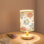 Minimalist Bedside Table Lamp Baby seamless Cute turtles on white Creative scandinavian kids texture Wood Nightstand Lamp Bedside Desk Lamp Wood Base Flaxen Fabric Shade for Bedroom Living Room