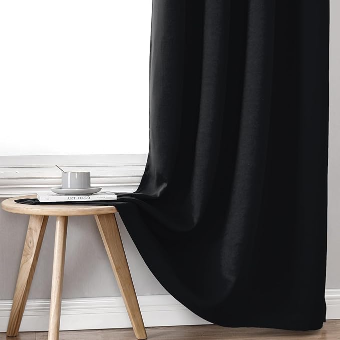 ChrisDowa 100% Blackout Curtains for Bedroom with Black Liner, 2 Thick Layers Total Blackout Thermal Insulated Grommet Window Curtains 2 Panels Set (Black, 42 x 84 Inch)