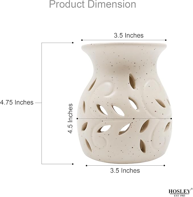 Hosley Elegant Ceramic Oil Warmers with Leaf Pattern and Speckle Design 4.5 Inches High Tealight Compatible for Aromatherapy and Home Decor Set of 3