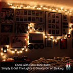 ODEETRONIC Steady & Blink Clear Christmas Lights, 21.63ft 100 Count Incandescent Christmas Lights, 2 Modes UL Certified Warm Clear Light, Connectable Mini Tree Light for Room Wedding Party, Green Wire