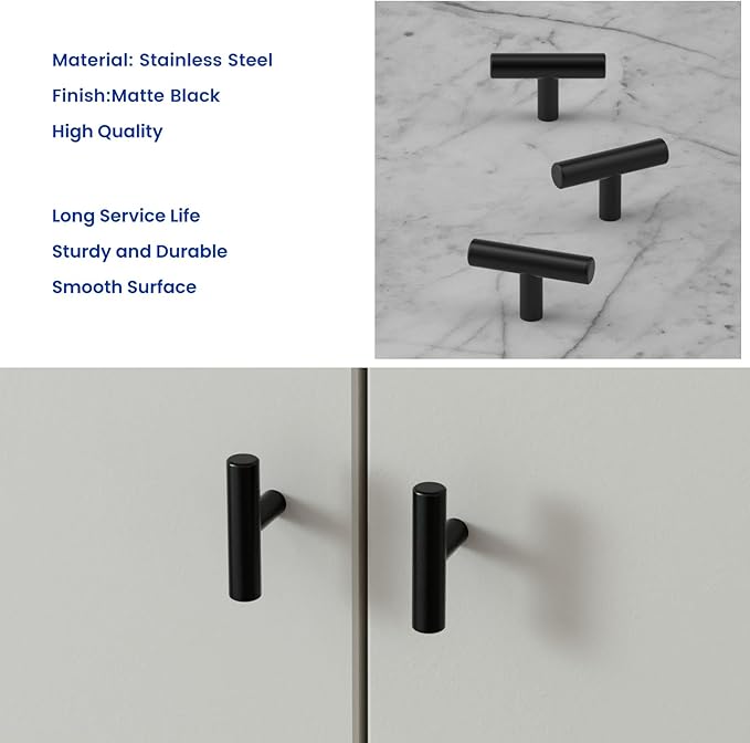 LONTAN 4 Pack Black Knobs for Cabinets and Drawers Kitchen Cabinet Knobs for Dresser Bathroom Modern T Bar Furniture Black Hardware,Stainless Steel