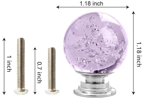 12 Pcs 30mm Round Shape Bubble Crystal Glass Cabinet Knobs with Screws Drawer Knob Pull Handle Used for Kitchen, Dresser, Door, Cupboard (Lavender)