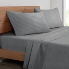 Mejoroom Striped Full Size Sheets – Extra Soft Full Size Bed Sheets - 16inches deep Pocket Full Sheet Set, Breathable, Wrinkle, Fade and Stain Resistant – 4 Piece(02-Gray)