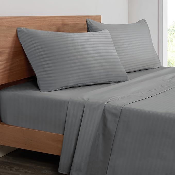 Mejoroom Striped Full Size Sheets – Extra Soft Full Size Bed Sheets - 16inches deep Pocket Full Sheet Set, Breathable, Wrinkle, Fade and Stain Resistant – 4 Piece(02-Gray)