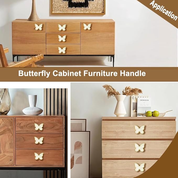 6 pcs Butterfly Shape Knobs Handle Gold Cabinet Knobs Decoration Door Handle Single Hole Handles Cabinet Drawer Dresser Kitchen Wardrobe Furniture Hardware Pulls (White)