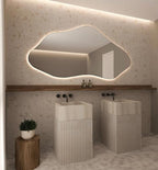 Asymmetrical Bathroom LED Mirror, Modern Irregular Shape Wall Mirror with LED Lights, Frameless Aesthetic Backlit LED Illimunated Vanity Mirror (50" x 25" inc)