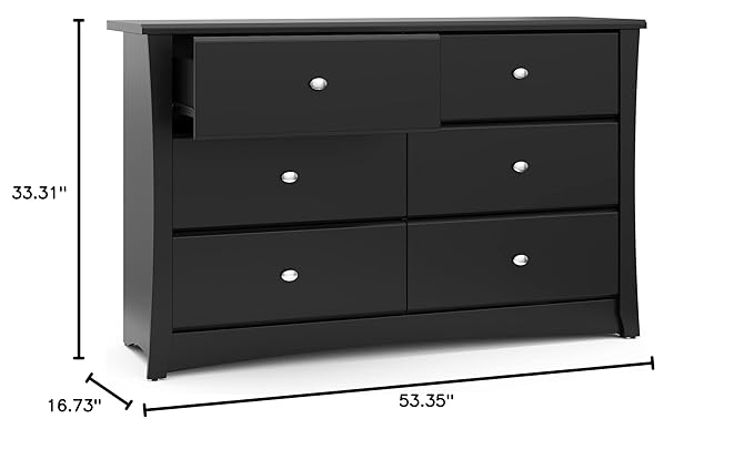Storkcraft Crescent 6-Drawer Dresser (Black) – GREENGUARD Gold Certified, Black Dresser for Bedroom, Kids & Nursery Storage Chest, Safety Interlocking Drawers, Pre-Installed Tracks, Kids Chest