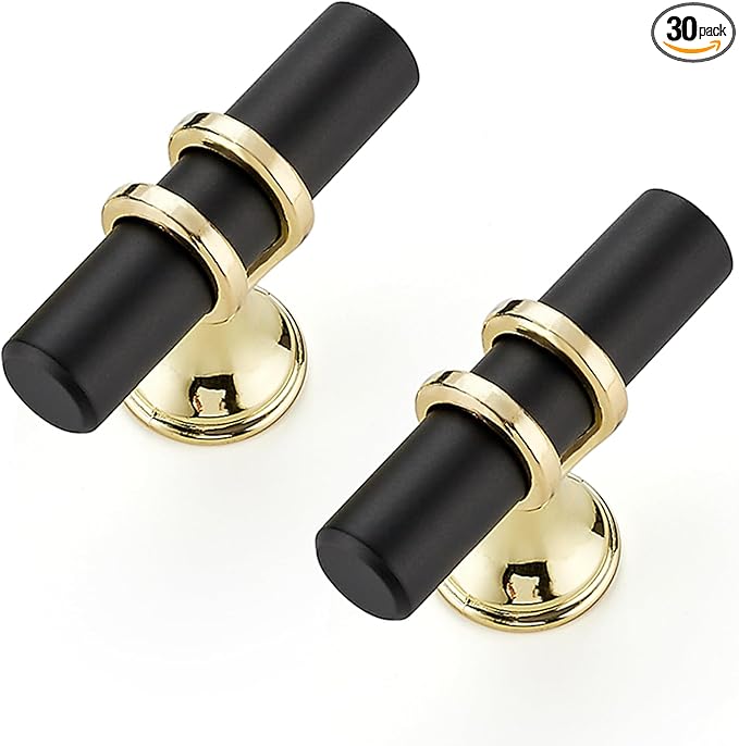 30 Pack Black&Gold Cabinet Knobs - Kitchen Cabinet Knobs Cabinet Pulls for Kitchen Cabinet Drawer Stainless Steel Dresser Knobs for Cabinet Hardware 2in Length Single Hole