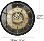 12 Inch Scandinavian Viking Design Valknut Wall Clock, Vintage Futhark Viking Runes Warrior Norse Print Wall Clock Accurate Silent Non Ticking Battery Operated for Man Cave Bedroom Farmhouse
