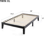 Mellow Naturalista Classic 12 Inch Solid Wood Platform Bed with Wooden Slats, Twin XL, Black