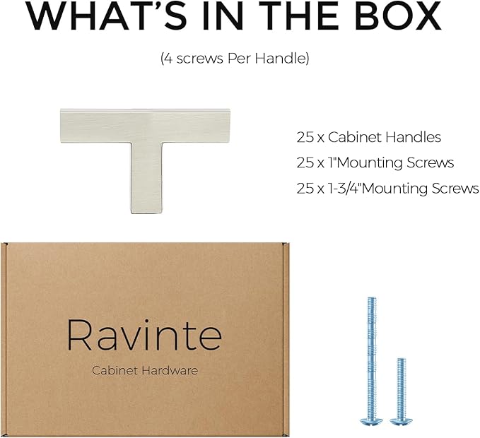 Ravinte 25 Pack Solid Single Hole Slim Square Bar Dresser Drawer Handles Kitchen Cabinet Handles Brushed Nickel Drawer Pulls Kitchen Cabinet Hardware Pulls