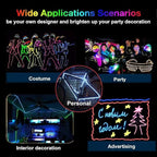 MaxLax EL Wire Ice Blue, 2M Portable Battery Pack Neon Light Strip 360° Cuttable Glowing Rope Lights for Parties, Halloween, DIY Decoration