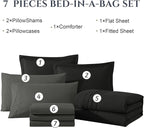 Monbix Queen Comforter Set - 7 Pieces Black Bed in a Bag Queen Bedding Sets with Comforters, All Seasons Down Alternative Comforter Bed Set with Sheets,Pillowcases & Shams