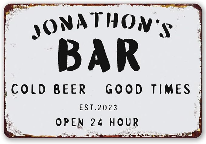 Personalized Metal Sign Bar Signs for Outside Funny Custom Cold Beer Good Times Signs and Decor Outdoor Open 24 hour 8 * 12 inch