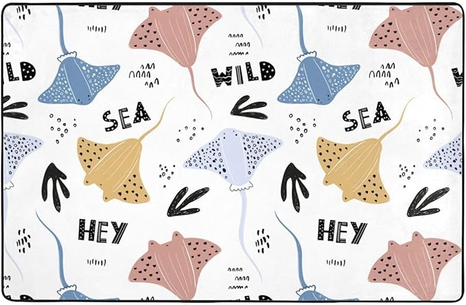 Area Rugs for Living Room Decor - Stingrays Scandinavian Style Cute Anti Slip Throw Washable Rugs 3x5 for Bedroom - Indoor Soft Carpet for Bedroom Living Room 60x39In