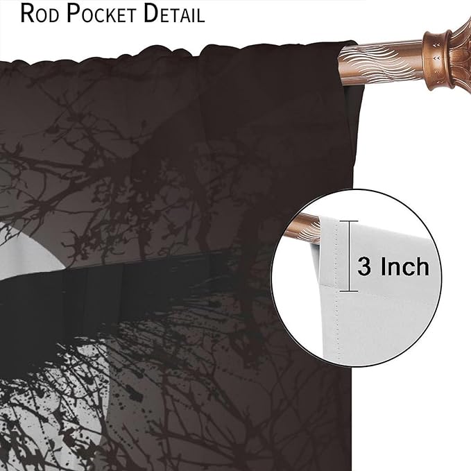Cool Raven Print Curtains,Vintage Nordic Viking Theme Dead Tree Crow Full Moon Window Drapes Thermal Insulated Rod Pocket Blackout Drapes for Bedroom 2 Panels 63L x 36W